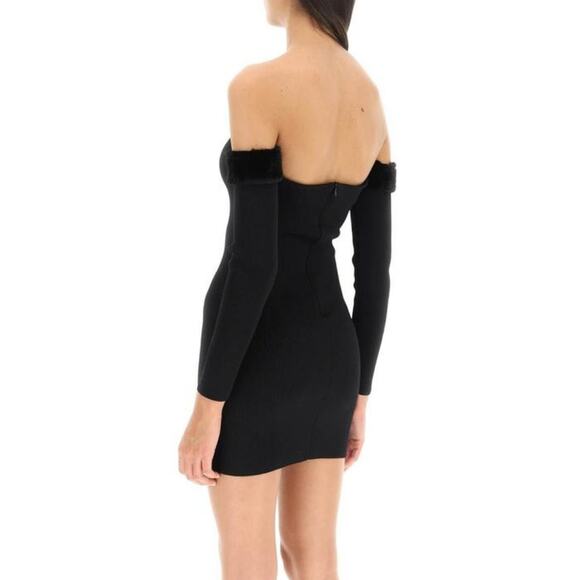 Staud Josee Knitted Mini Dress Staud Black Faux Fur Trim Size M NWT Event - Picture 2 of 12